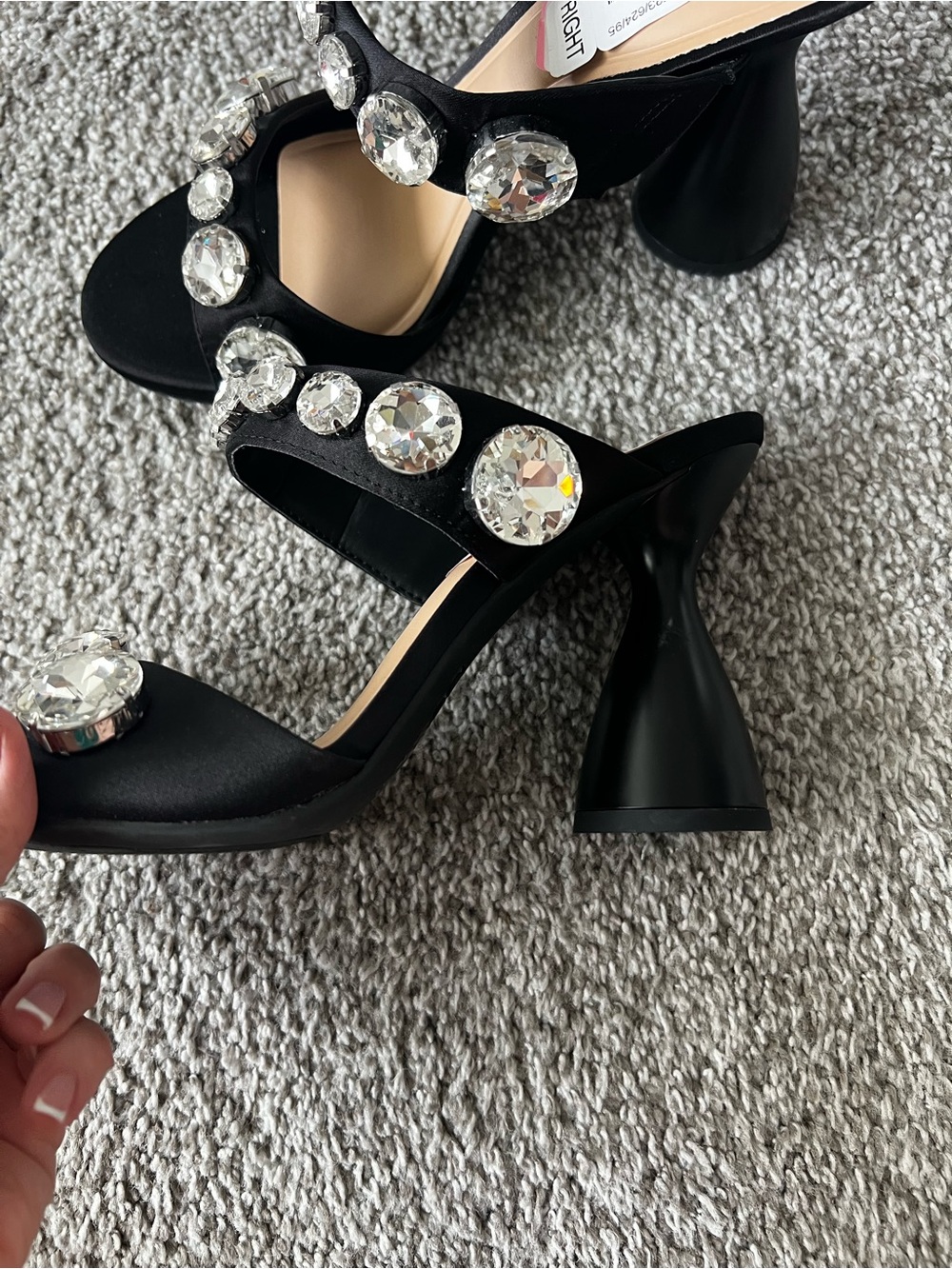 Gianni Bini Black Crystal-Embellished Heeled Sandals - Picture 5 of 8